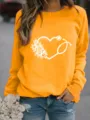 Oranger langarm Rundhals Pullover mit medizinischem Stethoskop Blumen Herz Druck. - S / Oberteile / Gelb