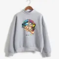 Sudadera gris de cuello alto para mujer con estampado gráfico streetwear moda de otoño - S / Top (Pullover) / Gris