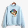Light blue casual crewneck sweatshirt with colorful lips graphic print for women fashion - Light Blue