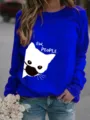 Felpa girocollo blu royal con una simpatica grafica di gatto e stampa di lettere per donna. - Blu