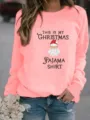 Dames roze lange mouw ronde hals sweatshirt met schattige kerstman grafische en brief print. - S / Tops / Roze