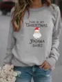 Women casual gray crewneck sweatshirt with festive Christmas Santa graphic print long sleeve. - Gray