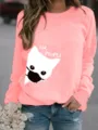 Felpa girocollo rosa con stampa di gatto carino e lettere per abbigliamento casual. - Taglia S / Top / Rosa