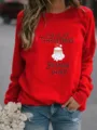Red Christmas Santa Claus Print Long Sleeve Crewneck Sweatshirt Casual Holiday Pullover - Red