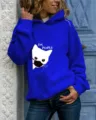 Felpa con cappuccio da donna blu royal a maniche lunghe con stampa gatto carina casual - Blu zaffiro