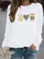 Dames wit sweatshirt casual sweatshirt met lange mouwen en luipaard vrede koffie print. - S / Tops / Wit
