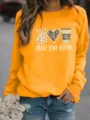 Women Long Sleeve Crewneck Sweatshirt Casual Fall Leopard Coffee Print Pullover Tops - Yellow