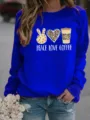 Blue crewneck sweatshirt for women featuring cute leopard print graphics and letters print. - Sapphire Blue