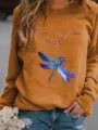 Women's casual caramel long sleeve sweatshirt with blue dragonfly and quote print S-2XL - Khaki