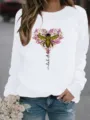 Detailansicht des weißen Damen Sweatshirts mit einem süßen Bienen Blumen Herz Print Design. - S / Oberteile / Weiß