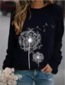 Schwarzer Damen Sweatshirt mit lockerer Passform und elegantem weißem Pusteblumen Print. - S / Oberteile / Schwarz