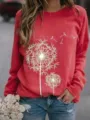 Detailansicht des lässigen roten Langarm-Sweatshirts mit einem hübschen weißen Pusteblumen-Print. - S / Oberteile / Rot