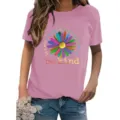 Women casual pink short sleeve t-shirt with colorful daisy floral print and inspirational quote. - S / Tops / Pink
