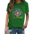 Women graphic print short sleeve T-shirt casual round neck summer daily wear green top - S / Tops / Green