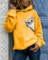 Women cute cat graphic hoodie long sleeve casual pullover hooded sweatshirt with pocket orange. - S / Tops / Yellow