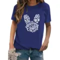 Detailed view of women's short sleeve t-shirt with easter bunny print and classic round neck. - S / Tops / Sapphire Blue