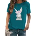 Damen lässiges Rundhals Kurzarm T-Shirt mit süßem Kaninchen Grafik Top im Sommer. - Zyanblau
