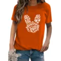Women casual orange short sleeve t-shirt with easter bunny graphic print top round neck - S / Tops / Orange