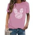 Women's pink short sleeve t-shirt with cute Easter bunny graphic print casual top. - S / Tops / Pink