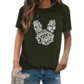 Women's Cute Easter Bunny Graphic Short Sleeve T-Shirt Casual Round Neck Summer Tee - S / Tops / Army Green