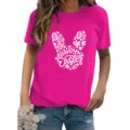 Hot pink short sleeve women's t-shirt detail showing a cute white Easter bunny print graphic. - S / Tops / Rose Red