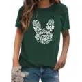 Women's green short sleeve t-shirt with cute Easter bunny print casual top summer wear - S / Tops / Dark Green