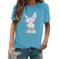 Lässiges Damen Rundhals Kurzarm T-Shirt mit einem wunderschönen Blumen Hasen Print. - Hellblau