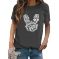 Casual women's dark grey short sleeve t-shirt featuring a cute Easter bunny graphic print. - S / Tops / Dark Gray