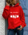 Felpa con cappuccio rossa da donna, pullover manica lunga con grafica gatto e testo divertente. - Taglia S / Top / Rosso