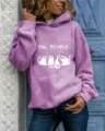 Felpa con cappuccio a maniche lunghe da donna con stampa gatto e lettere top casual - Viola chiaro