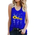 Women sunflower print tank top casual sleeveless summer camisole floral graphic vest top - S / Tops / Sapphire Blue