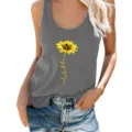 Women summer casual gray sleeveless tank top with sunflower bee print and letter design. - Gray
