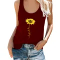 Women summer casual scoop neck sleeveless tank top with cute sunflower bee print let it be. - Burgundy