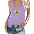Summer casual women's purple tank top featuring cute sunflower and bee graphic print design. - Light Purple