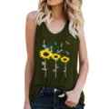 Women Summer Sunflower Print Racerback Tank Top Casual Faith Hope Love Graphic Vest Top - Army Green