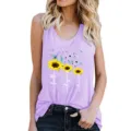 Close-up of the purple tank top highlighting sunflower, dragonfly prints and inspirational words. - Light Purple