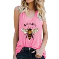 Summer women casual sleeveless pink tank top with cute bee graphic print and slogan. - S / Tops / Pink