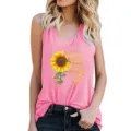 Women summer casual sleeveless tank top with cute sunflower graphic letter print pink top - S / Tops / Pink