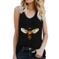 Women summer casual black tank top with cute bee print and save the bees letter design. - S / Tops / Black