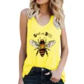 Women summer graphic tank top casual sleeveless yellow bee print shirt for daily wear now. - Yellow
