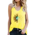 Women Summer Printed Tank Top Casual Yellow Sleeveless Sunflower Graphic Shirt Tops - Yellow