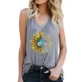Women grey casual tank top featuring creative sunflower graphic and uplifting quote design detail. - Gray