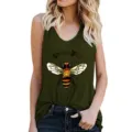 Close up detail of green tank top featuring a cute bee graphic and Save The Bees print text. - Army Green