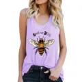 Summer casual women's purple tank top with cute bee graphic print sleeveless casual top. - Light Purple