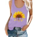 Summer Women Sleeveless Tank Top Sunflower Print Purple Casual Basic Vest Top New - Light Purple