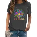 Casual short-sleeve crewneck t-shirt featuring colorful daisy print and inspiring quote. - S / Tops / Dark Gray