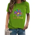 Green short sleeve graphic tee for women featuring a colorful daisy flower print and inspiring quote. - S / Tops / Fluorescent Green
