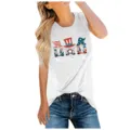 Casual women's summer tank top featuring cute patriotic gnome prints and USA holiday themed design. - S / Tops / White