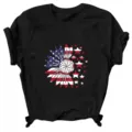 Detail view of black short sleeve t-shirt featuring American flag sunflower graphic print. - S / Tops / Black