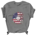 American flag sunflower print short sleeve casual T-shirt for women, comfortable top. - S / Tops / Gray